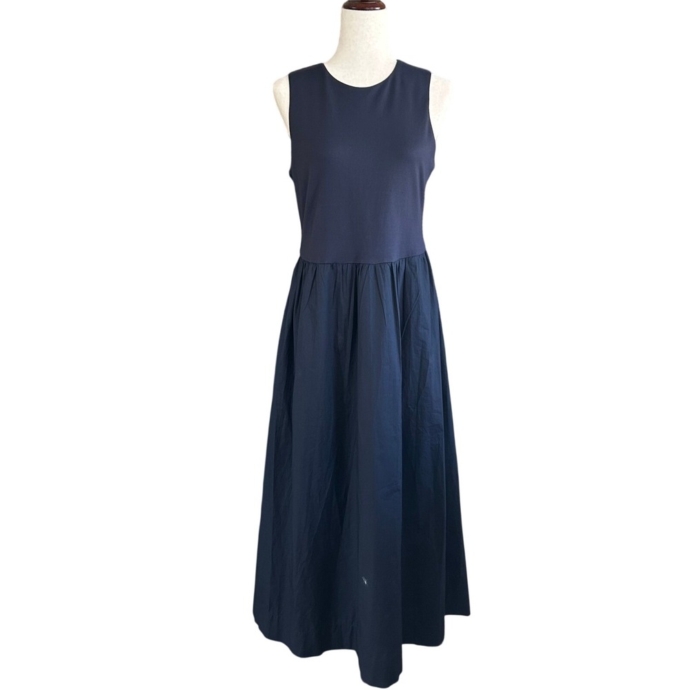 NWT Modenaire Navy Blue Sleeveless Fit & Flare Mixed Media Maxi Dress Women M